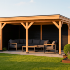 Met zwarte zij- en 2x achterwand